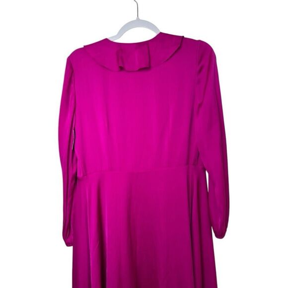 Milly Halley Fuschia Pink Faux-Wrap Satin Midi Dress Size 6 Ruffle Neiman Marcus - Picture 5 of 8